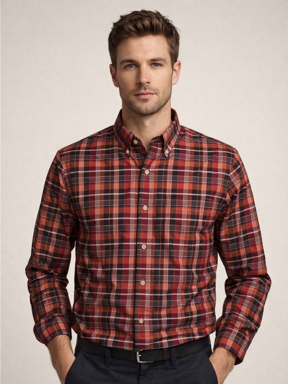 Banana Republic Red and Black Casual Button Down Shirt